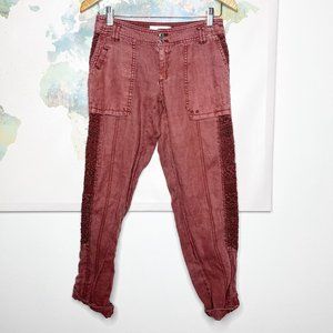 Anthropologie Hei Hei Pants Size 25 Marlena Trousers Cropped Red Crochet Linen